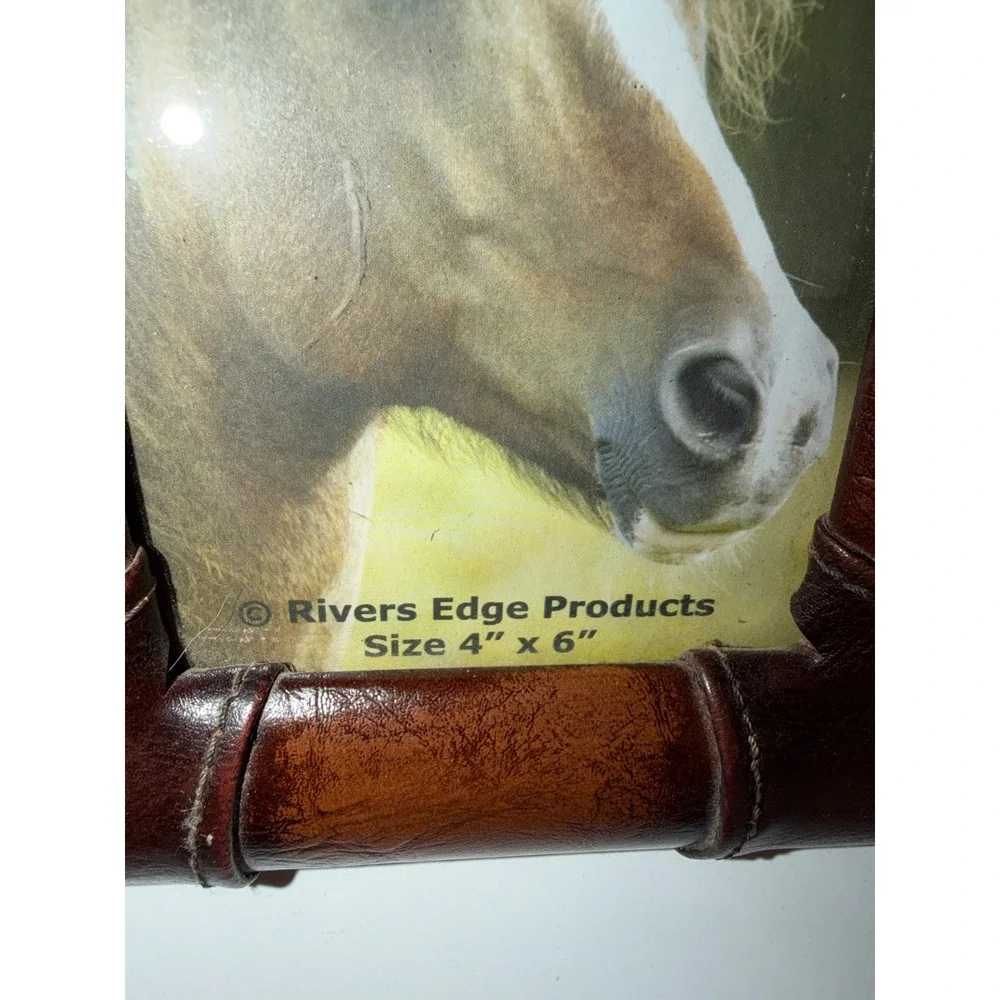 Rivers Edge Products Brown Faux Leather Stitched 4x6 Picture Frame Rustic Lodge